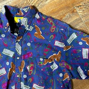 Vintage Duck Head All Over Print Golf Button Down Size L Made In USA